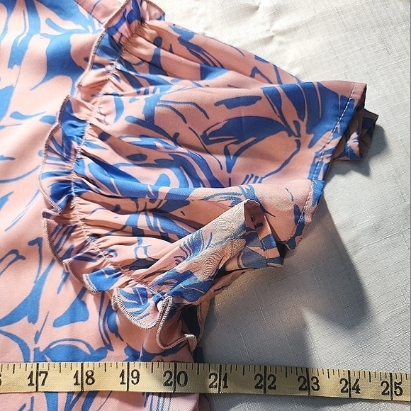 Maison D' Amelie Women's Pink Blue Short‎ Sleeve Floral Extra Small Blouse - Picture 9 of 11